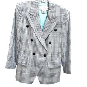 Vintage Escada Margaretha Ley wool silk plaid double breasted blazer